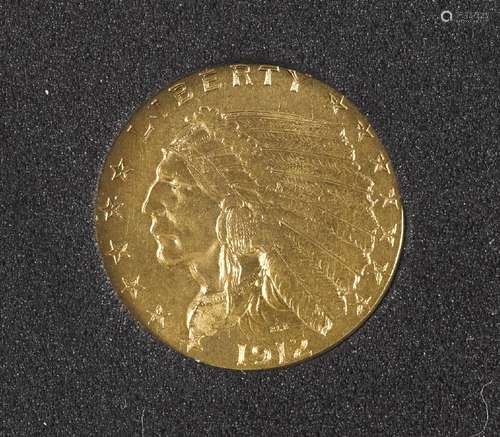 Two and a half dollar Indian Head gold coin, 1913