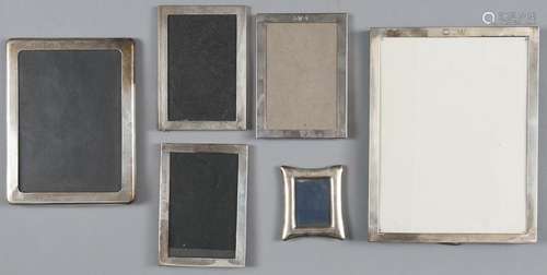 Six sterling silver picture frames, the smallest