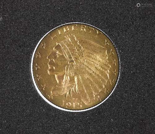 Two and a half dollar Indian Head gold coin, 1915