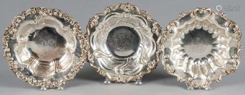 Three similar sterling silver serving bowls, appr