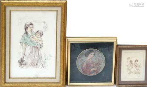 Edna Hibel, Three Artworks - Lithographs and Plate