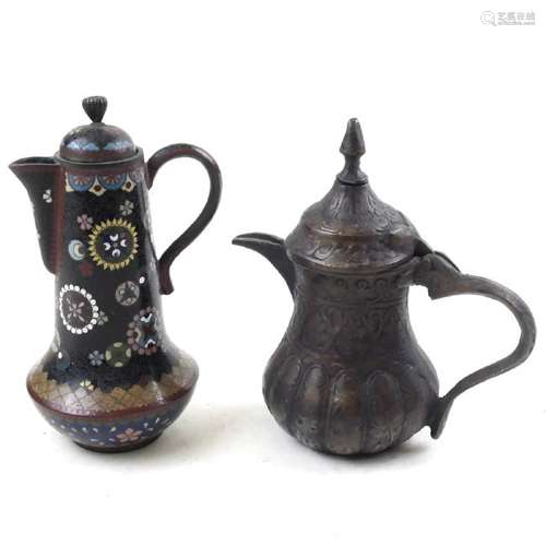 Two Asian Teapots, Cloisonne and Bronze