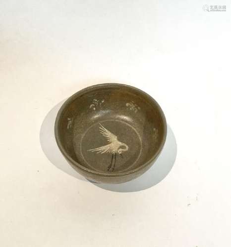 Small Asian Ceramic Bowl With Crane