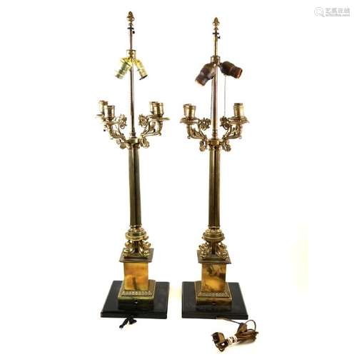 Pair of Brass Six-Light Candelabra