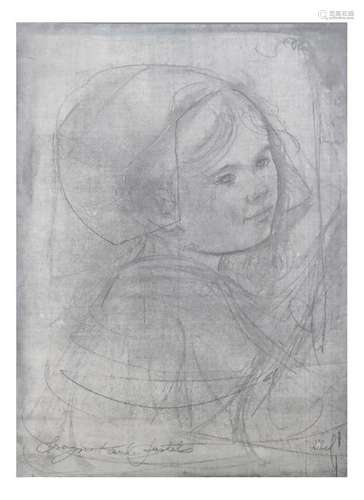 Edna Hibel, Portait of a Young Girl on Paper