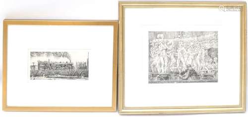 Reginald Marsh, Two Etchings: Train and Figures