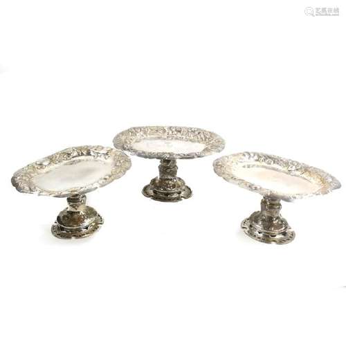 Set of Three Elizabeth II Sterling Footed Oval Tazze