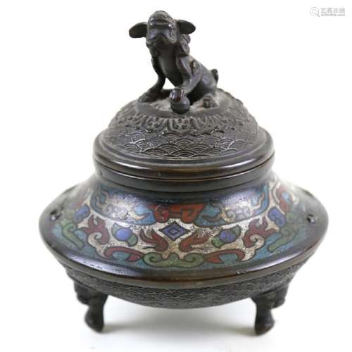 Cloisonne Covered and Footed Urn