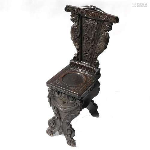 Renaissance Revival Carved Oak Savarona Hall Chair