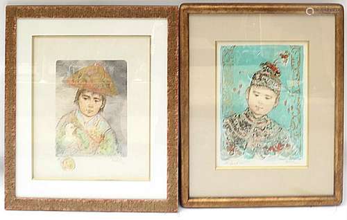 Edna Hibel, Two Asian Child Portraits - Lithographs