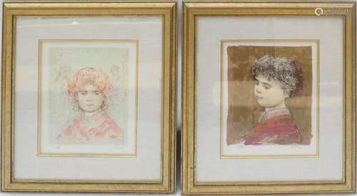 Edna Hibel, Two Portraits of Children - Lithographs