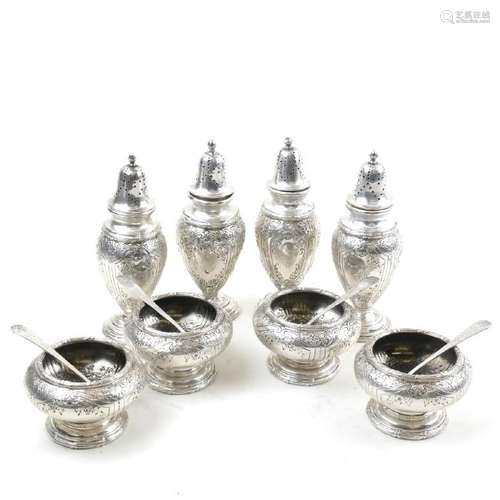 12 items: Set 4 Durgin Sterling Salts, Spoons & Casters