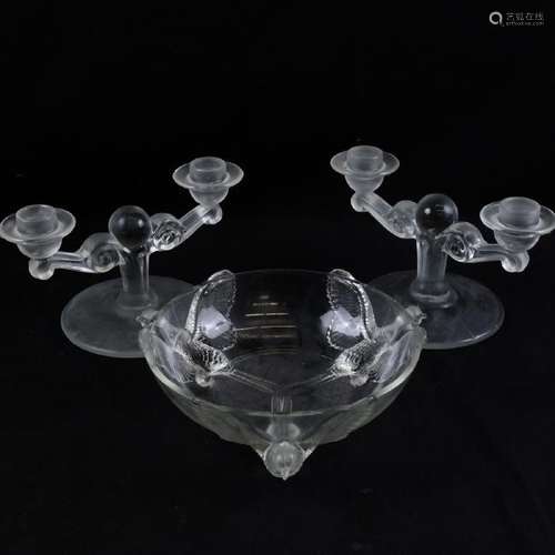 Three-Piece Glass Group Candlesticks/Bowl