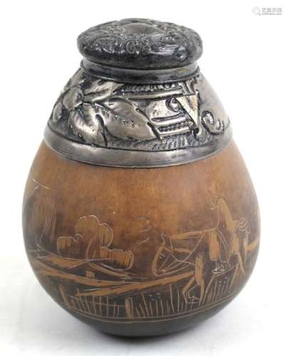 Argentinian .800 Standard Silver Mounted Gourd Box