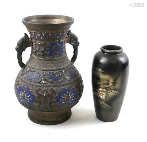 Two Asian Vases Champlevé Vase and Bronze