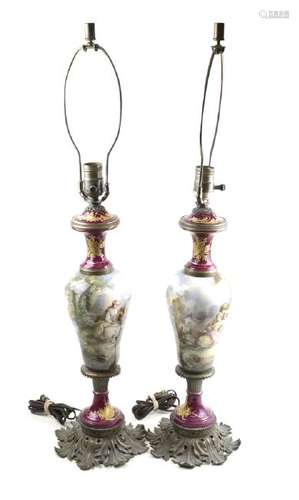 Pair of Sevres-Style French Lamps