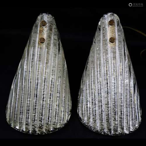 Pair Italian Glass Modern Shell-form Sconces