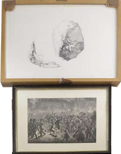 Two Works on Paper - Pen & Ink and Lithograph