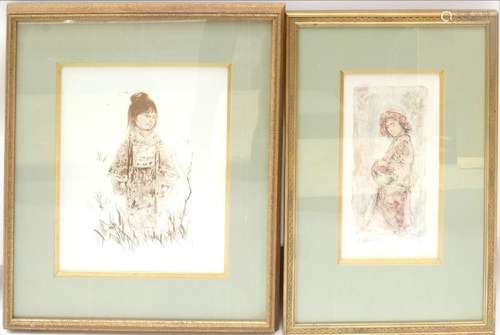 Edna Hibel,Two Portraits of Asian Girls - Lithographs