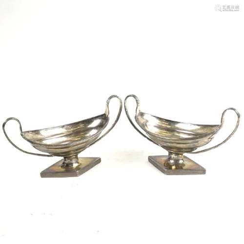 Pair George III Sterling 2-Handled Oval Footed Salts