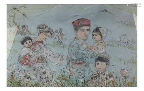 Edna Hibel, Asian Family Portrait - Lithograph