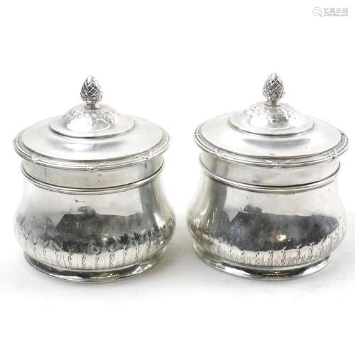 Pair French First Standard Silver Covered Caddies