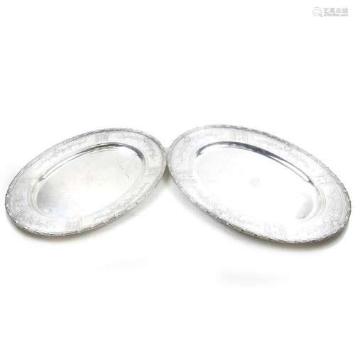 Pair of Durgin Mfg. Co. Sterling Graduated Oval Trays