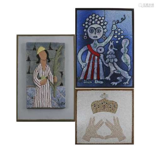 Three Framed Jewish Themed Various Tile Pictures