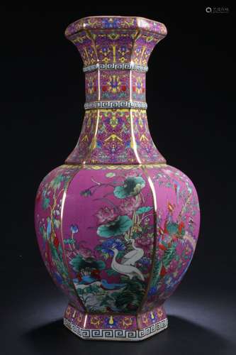 A Chinese Hexa-fortune Windowed Purple Porcelain Vase Display