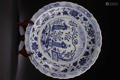 A Chinese Blue and White Estate Story-telling Plate Display