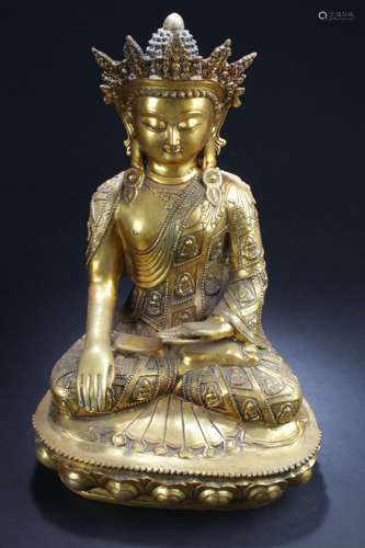 A Seated Chinese  Gilt Religious Estate Buddha Statue Display