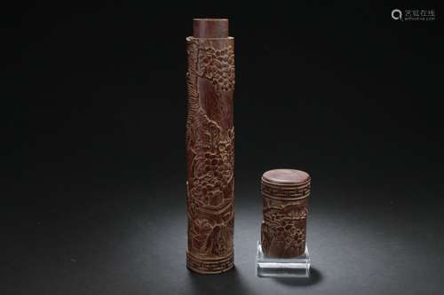 An Estate Chinese Wooden Incense Tube