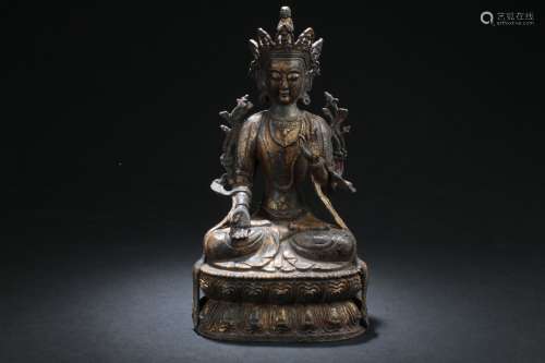 A Loctus-Seated Chinese Estate Religious Buddha Statue Display