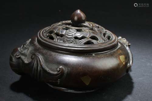 A Chinese Circular Bat-framing Censer Display