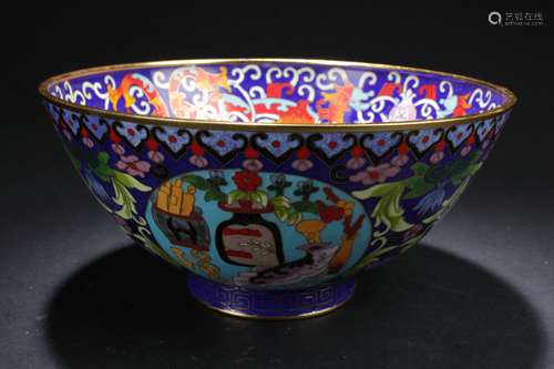 A Chinese Circular Bat-framing Estate Cloisonne Bowl Display