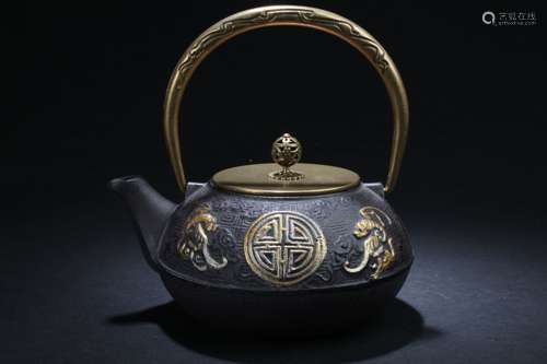 A Chinese High-handled Metal-craft Tea Pot