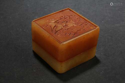 A Lidded Chinese Soapstone Seal Display