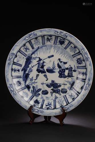 A Chinese Circular Blue and White Estate Porcelain Plate Display