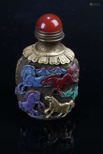 An Estate Chinese Metal-craft Story-telling Snuff Bottle