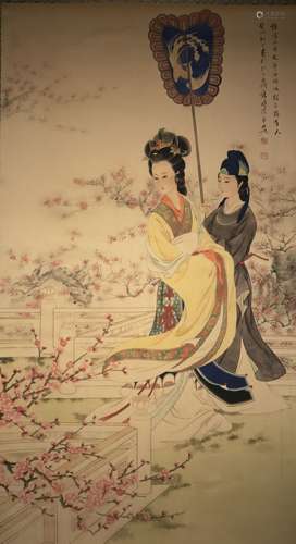 A Chinese Lady-portrait Story-telling Scroll Display