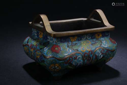 A Square-based Chinese Estate Cloisonne Censer Display