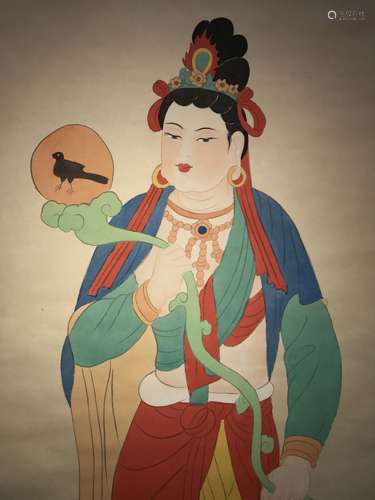 An Estate Chinese Godness-portrait Fortune Scroll Display