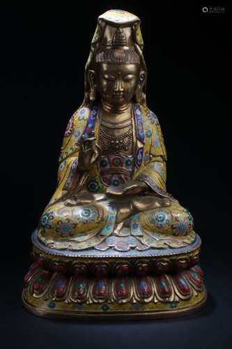 An Estate Cloisonne Fortune-framing Chinese Guanyain Statue