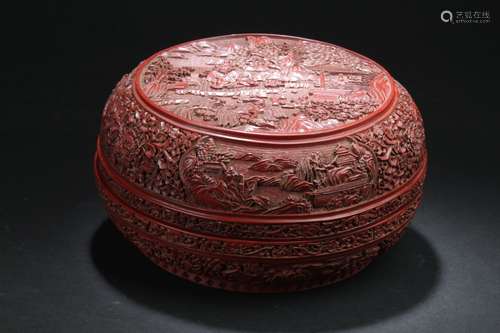 A Lidded Chinese Mountai-view Estate Lacquer Box