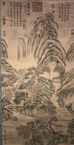 A Mountain-view Chinese Poetry-framing Estate Scroll Display