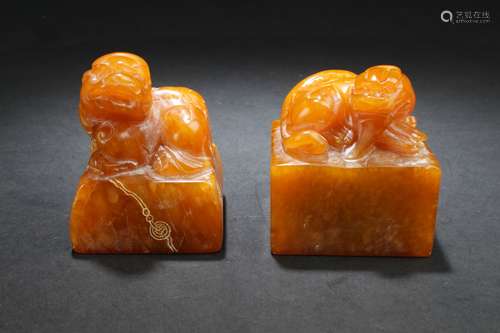 Two Estate Chinese Soapstone Fortune Seals