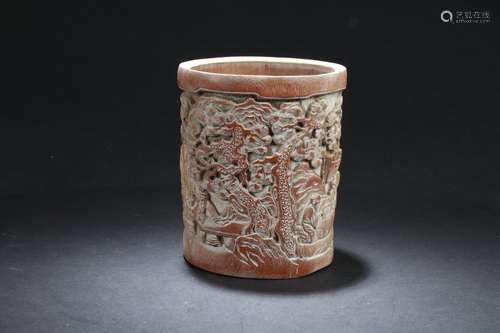 An Estate Chinese Story-telling Bamboo Brush Pot