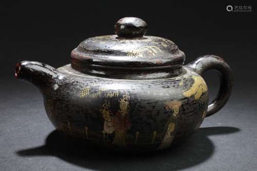 An Estate Chinese Round Story-telling Tea Pot