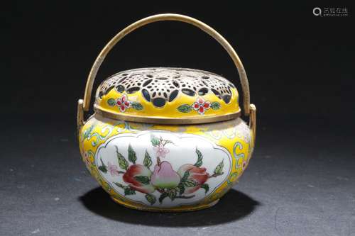 A Handled Chinese Estate Windowed Cloisonne Censer Display