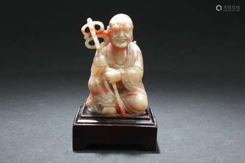 An Estate Chinese Soapstone-curving Elder Statue Display